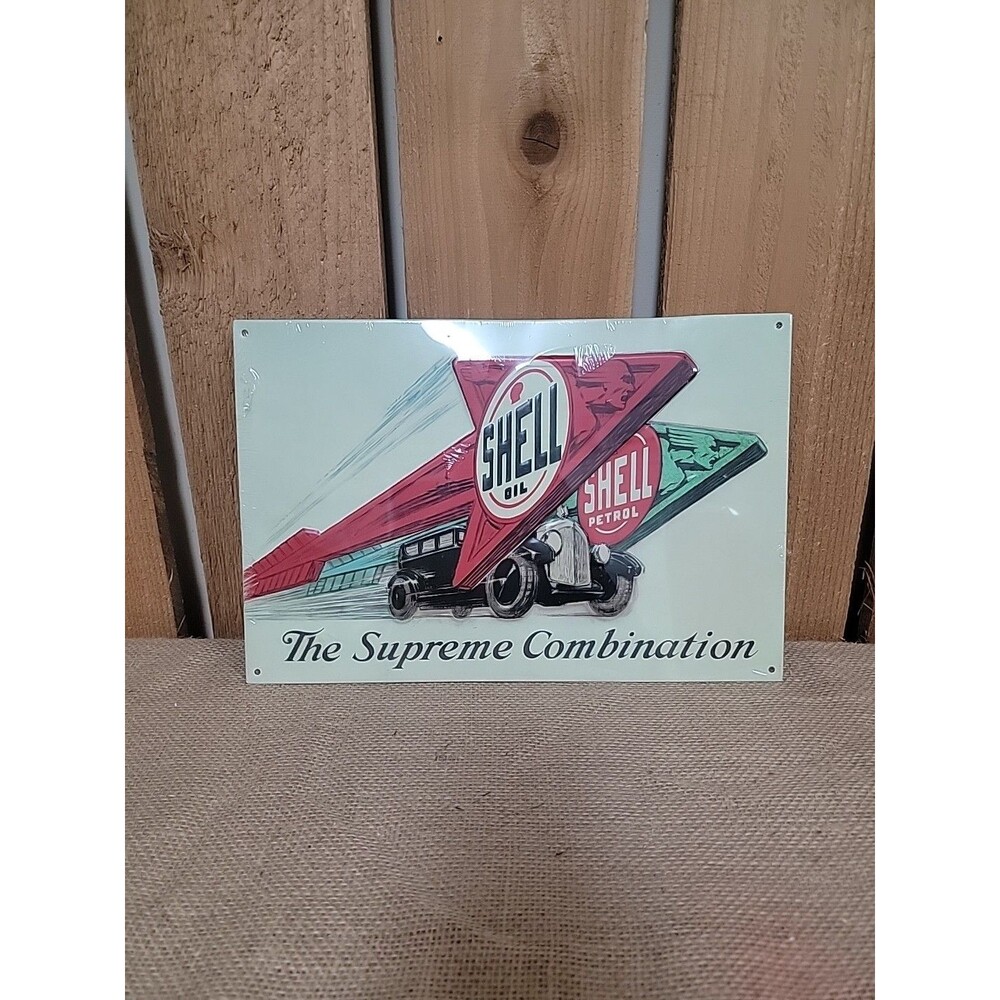 Shell Oil Petrol Metal Sign 8"x12" Vintage Looking NASCAR Man Cave Decor Garage